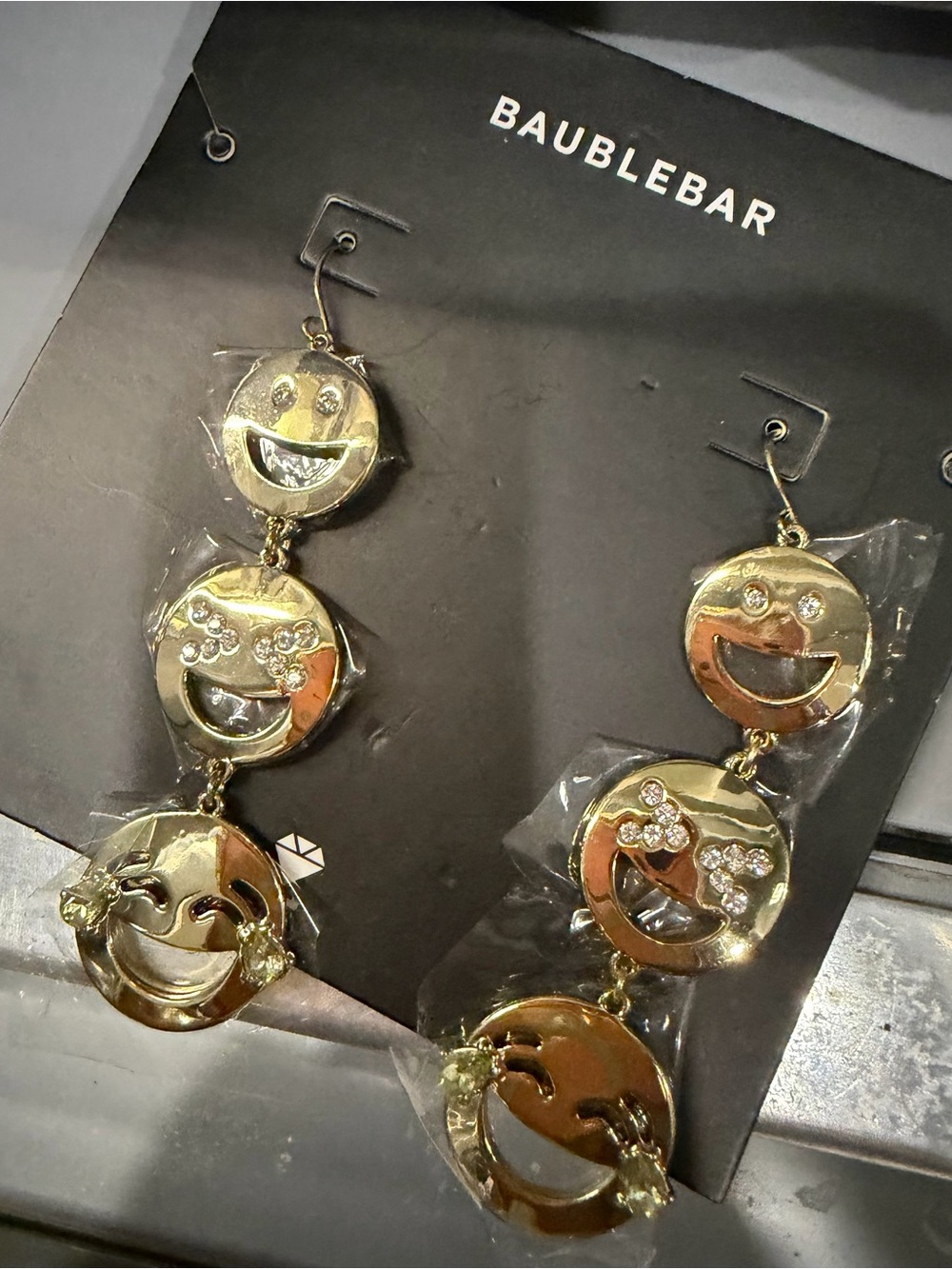 BaubleBar Gold-tone Triple Smiley Drop Earrings
